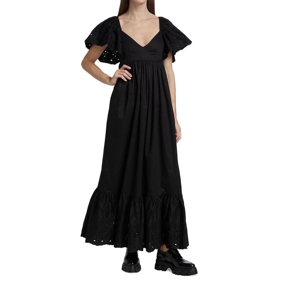 NWOT EN SAISON Barnette Eyelet BLACK Maxi Dress SIZE XS